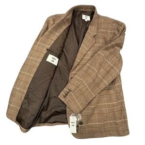 Mode of One Sport Coat Mens Large 46 Brown Tan Glen Plaid Stretch Blazer NWT
